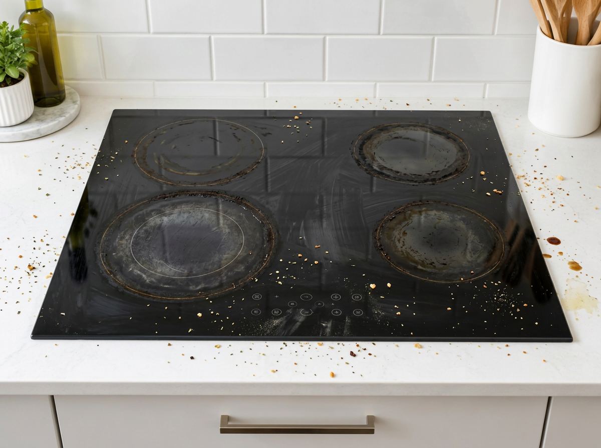 Kitchen stovetop before cleaning